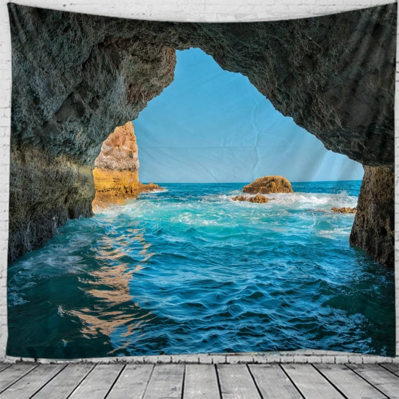

Blue Sea Scenery Wall Hanging Tapestry Mandala Couch Blanket Bedroom Living Room Wall Decoration Paintings -180X230Cm
