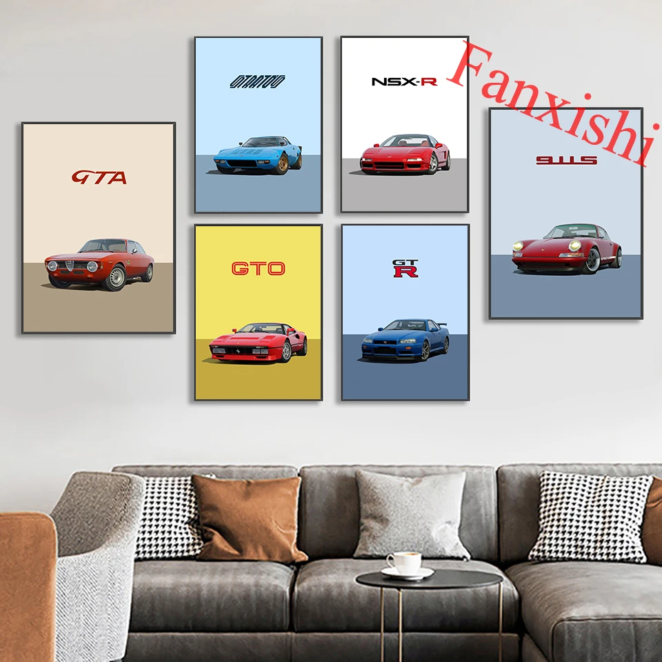 

Porsche Nissan Skyline GT-R Honda NSX-R Cars Vintage Poster Wall Art Canvas Painting Hd Prints Modular Pictures Home Decor Gift