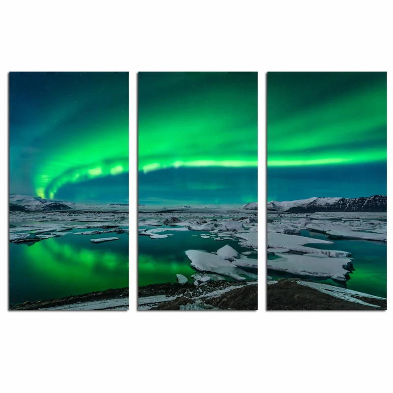 

Beautiful Green Aurora Borealis Scenery Art Canvas Painting Nordic Posters and Prints Wall Pictures for Living Room Decor