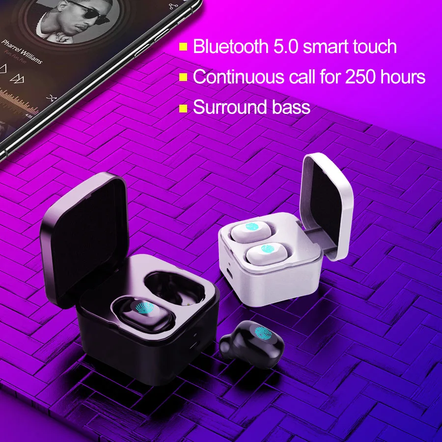 CBAOOO TWS Bluetooth спортивные музыкальные беспроводные наушники Bluetooth 5,0 наушники с микрофоном и зарядным устройством