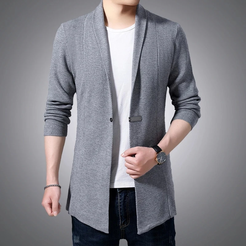 Cardigan Mens Sweaters Spring Autumn Casual Knitted Jacket Male Solid Long Sleeve Windbreaker Mid-length Coats Sueter Masculino