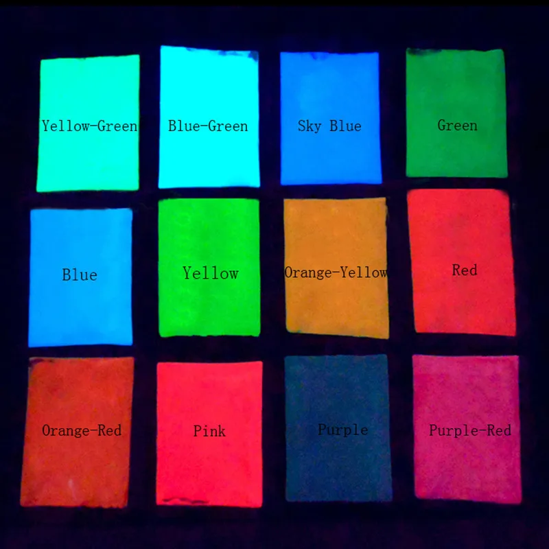 

12 Colors 10 grams Eco-friendly Without Radiation Neon Phosphor Powder Dust Luminous Pigment Fluorescent Powder Glow in the Dark