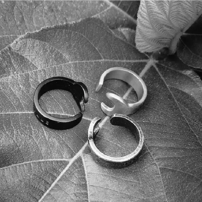 Кольцо в стиле панк готика из нержавеющей стали черный ключ Открытое кольцо для