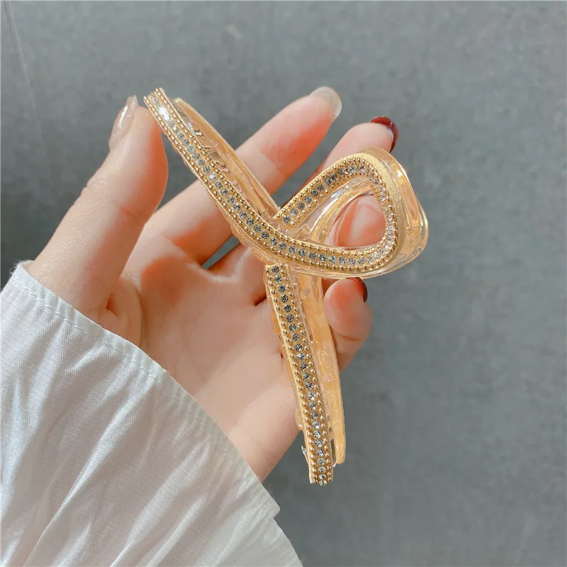 

European and American style simple cross large hair claw side clip Rhinestone geometric shark clip back head grab hair accessory