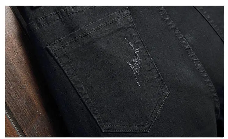 Mens jeans embroidered letters original design trousers new European American wind hole stretch black slim брюки мужские pants