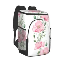 Refrigerator Bag Pink Flowers And Leaves Soft Large Insulated Cooler Backpack Thermal Fridge Travel Beach Beer Bag