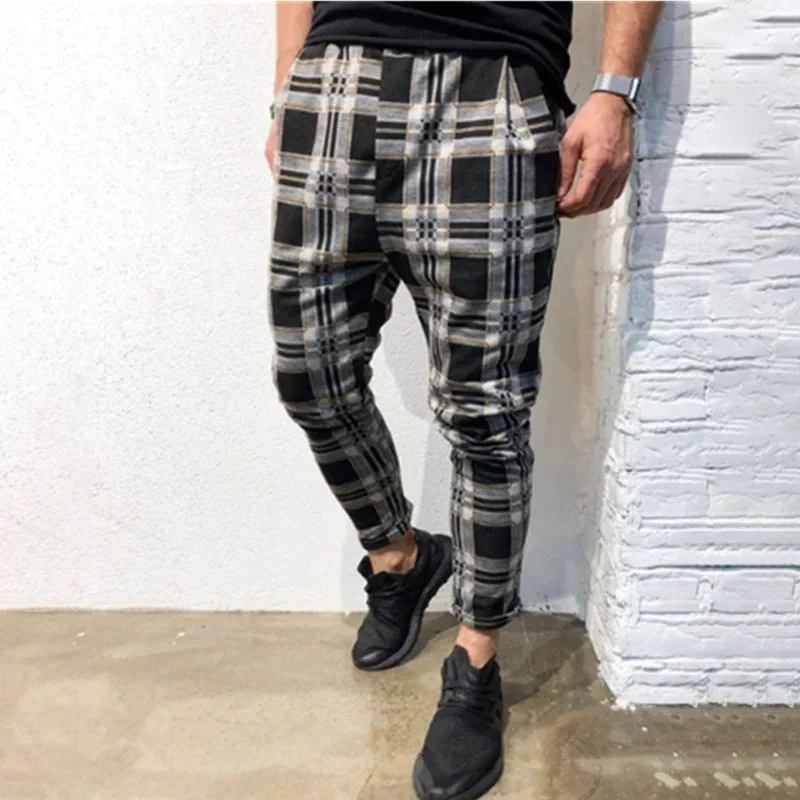 Мужские модные клетчатые спортивные штаны с карманами мужские для спорта и