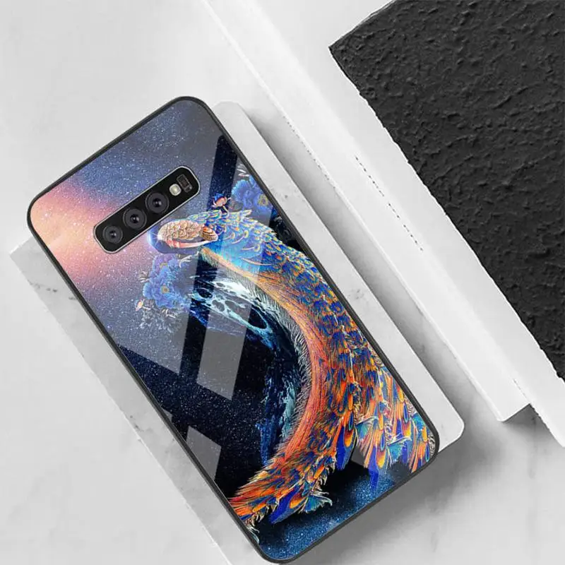 

Peacock Phone Case Back Cover For Samsung Cases S20 Plus S10 NOTE 8 9 10 10PRO Tempered Glass Soft Silicone Edge