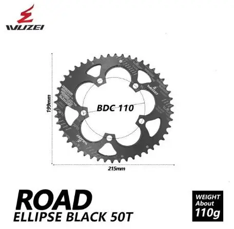 WUZEI Road Bicylcle 110BCD 35/50T Овальный Звездочка комплект велосипед 7075-T6 сплав Сверхлегкий эллипс восхождение Мощность передняя Звездочка пластина - Цвет: BLACK 50T ROAD 1pcs