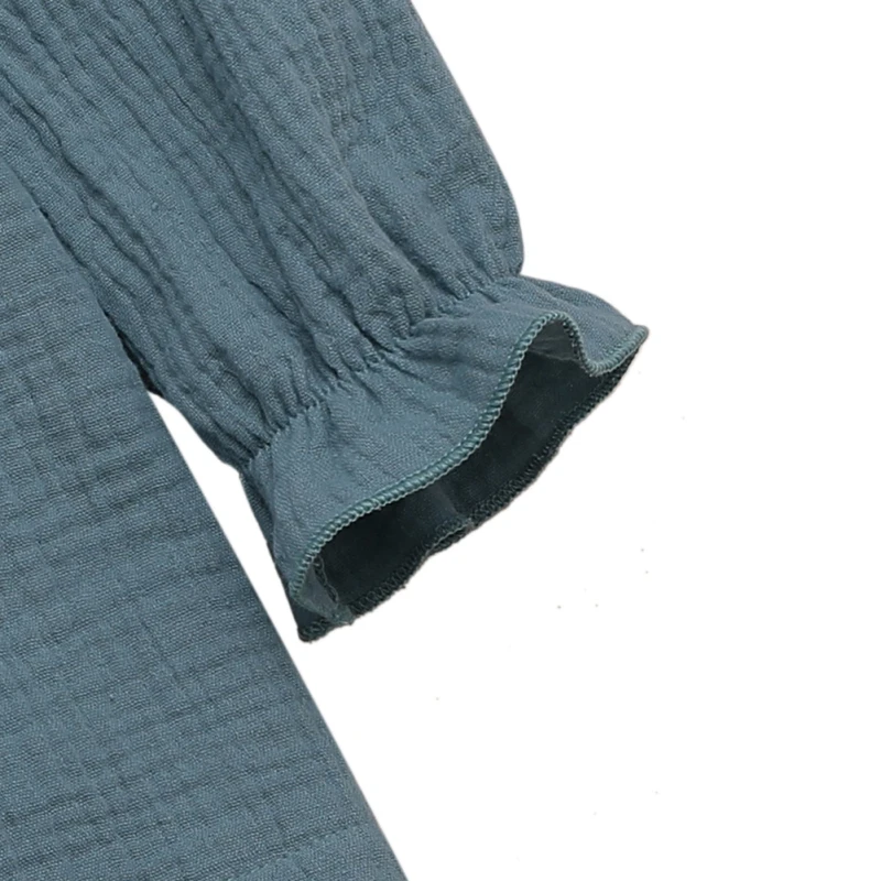 Хлопковое однотонное платье для девочек с длинным рукавом оборками белого