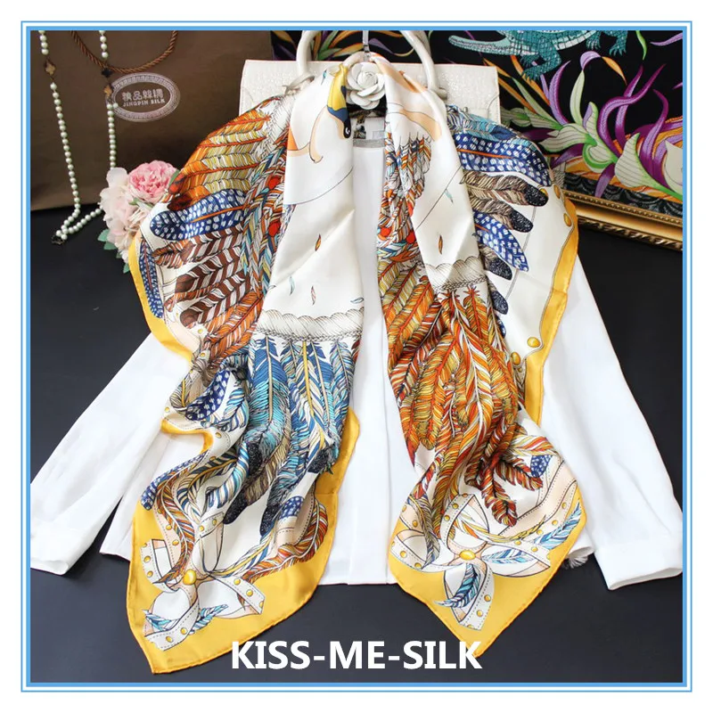 

KMS Classic Dancing of Swan silk plain satin square scarf shawl for Girl Lady Woman 110*110CM/60G