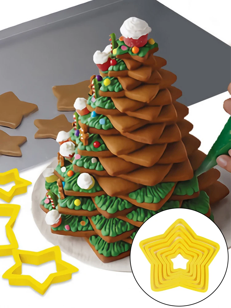 

6 Pcs Star Cookie Cutters Plastic Gingerbread Xmas Tree Biscuit Cake Molds Kitchen Cooking Baking DIY Fondant Decoration Tools
