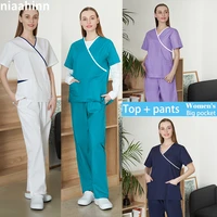 womens wholesale lab scrub uniform clinic nursing surgical gown women short sleeved top suit overalls comfortablebreathable