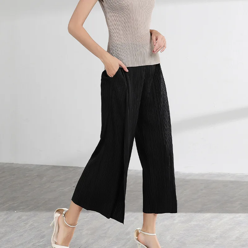 

Miyake Pleated Pants Women's Summer 2021 New Product Loose and Thin Straight Leg Trousers Solid Color High Elasticity WXa31