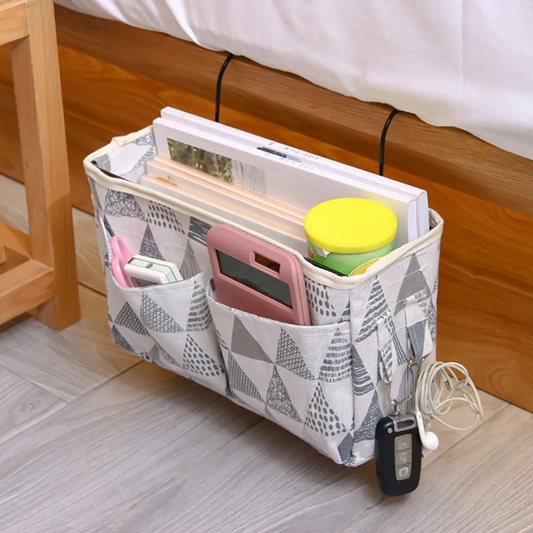 

Bedside Hanging Organizer Pocket Canvas Storage Bag Rack Bed Organizer Holder Tidy Hook Chair Pouch Bedroom Magazine Tote