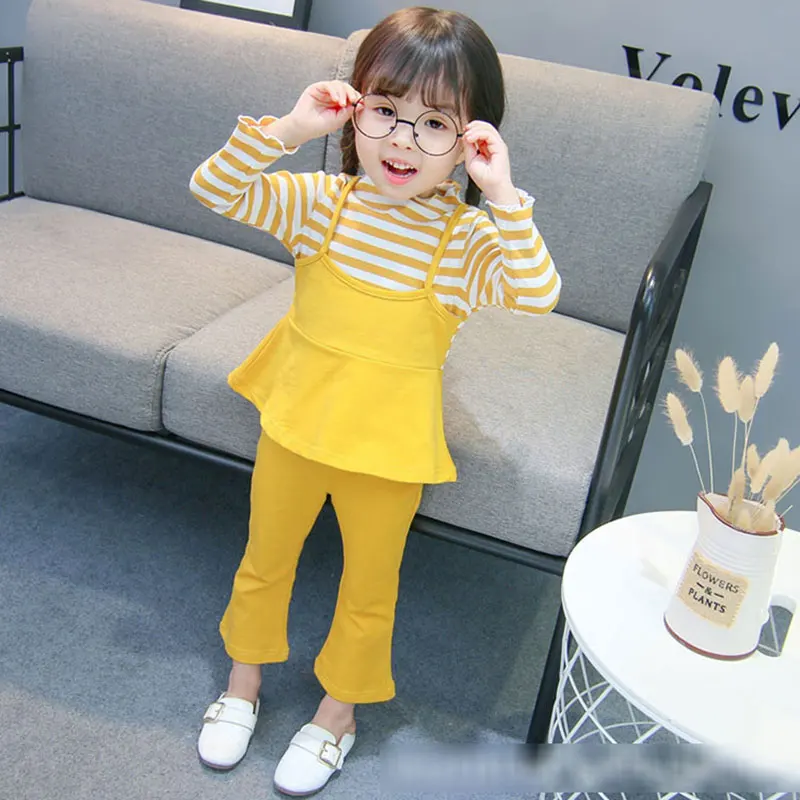 yellow baby set Осенняя одежда для маленьких девочек топы, футболки+ комбинезон комплекты одежды для новорожденных, одежда для первого дня рождения, комплекты одежды для маленьких девочек - Цвет: yellow baby set