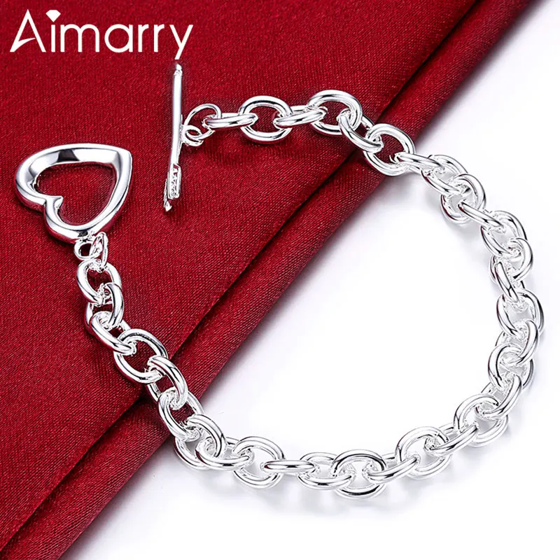 

Aimarry 925 Sterling Silver Circle Chain Heart Buckle Bracelet For Women Charm Party Christmas Gifts Wedding Fashion Jewelry