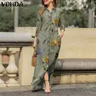 Повседневное платье VONDA с отложным воротником на пуговицах, плиссированные халаты с длинным рукавом и цветочным принтом, длинное женское платье