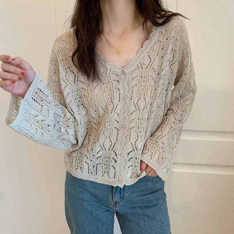 

Vintage Hollow Sunscreen Sweater Cardigan Sweater Women Pullover Harajuku Sweater Oversize Long Sleeve Knitt Women Tops 1061E