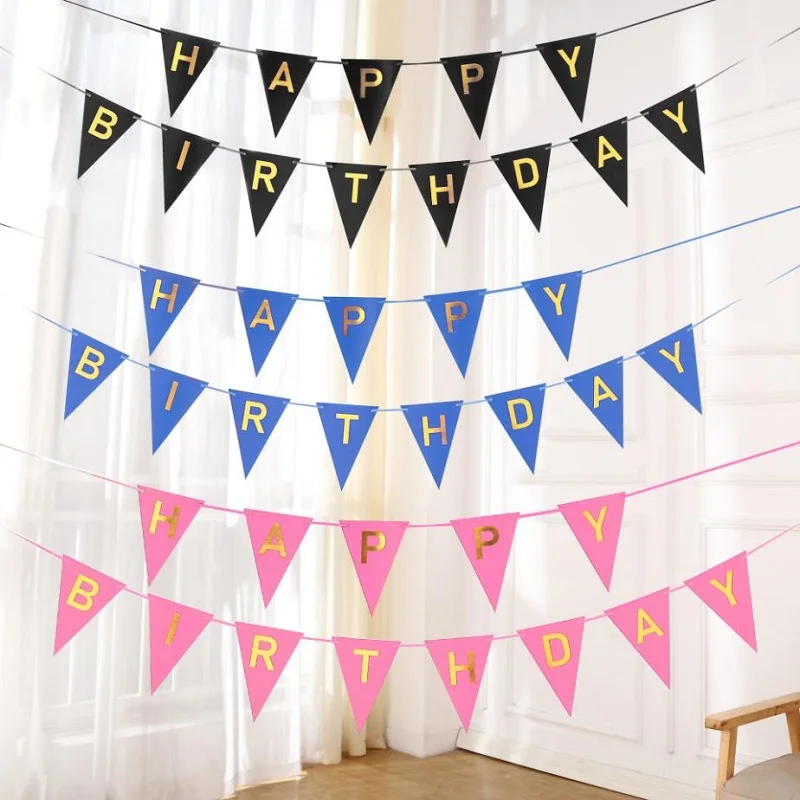 Multi Themed Happy Birthday Banner with Ropes Kraft Paper Birthday Party Pennant Bunting Garland Baby Kid Boy Girl Home Supplies