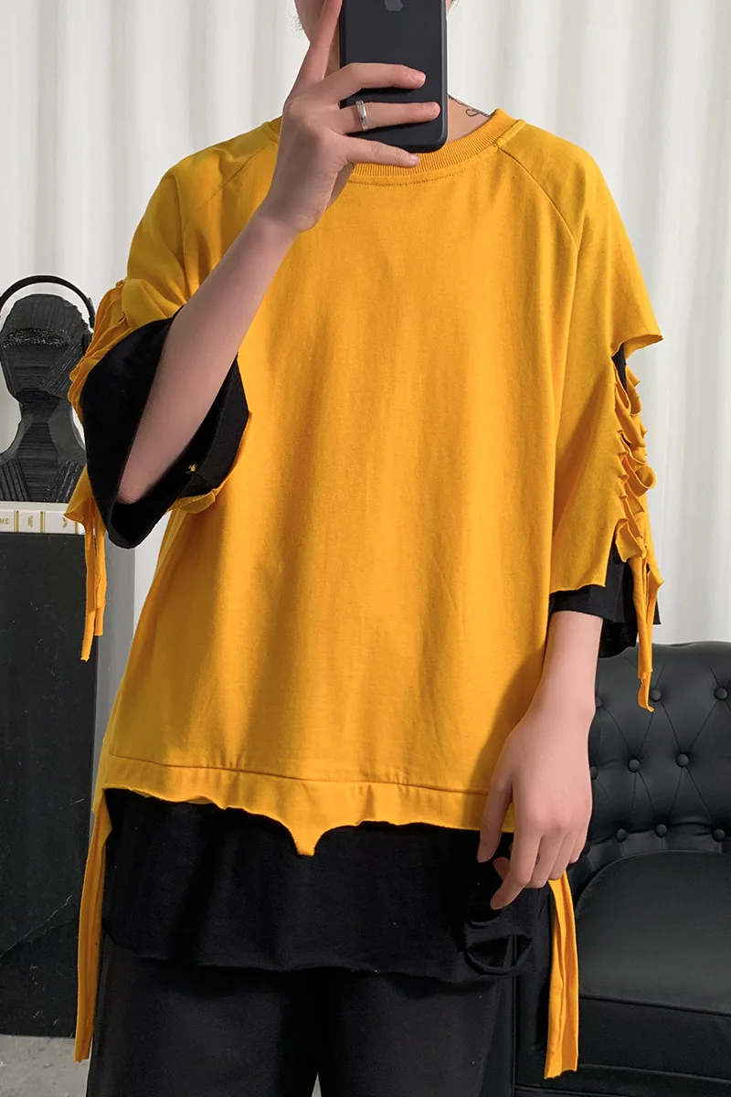 

Summer Mens Fashion Hole Loose Sweater,FAKE 2 IN 1Comfortable Material,Youthful Vitality A113-W20601