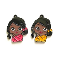 5pcs cute afro black girl enamel charms for bracelet making pendant for woman jewelry bangle necklace keychain gift for daughter