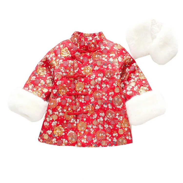 Толстое Ципао для девочек зимний детский костюм Тан воротник из искусственного