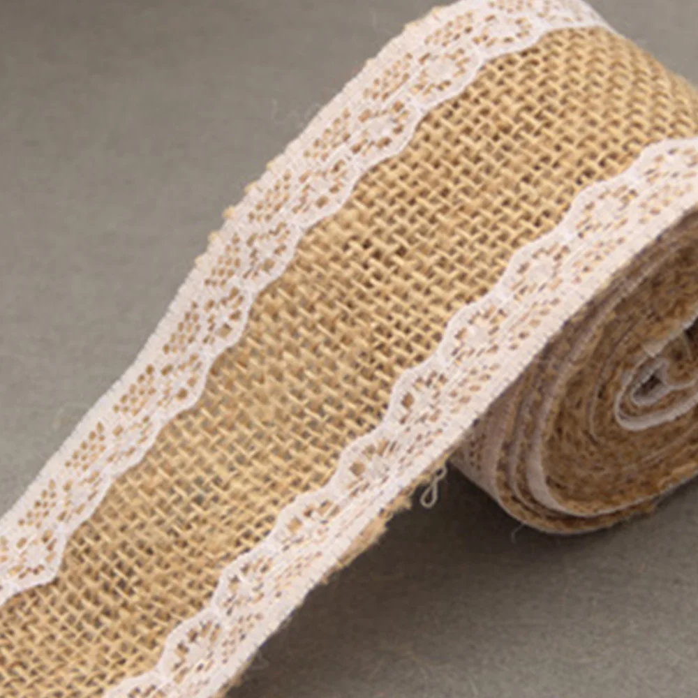Лента из джута с кружевной отделкой 5 см х м | Дом и сад