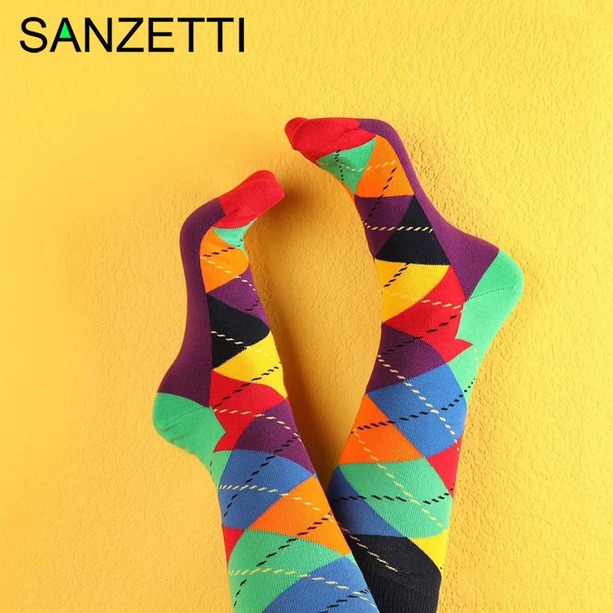 SANZETTI 2020 Новинка 1 пара Брендовые мужские цветные Веселые носки из чесаного хлопка