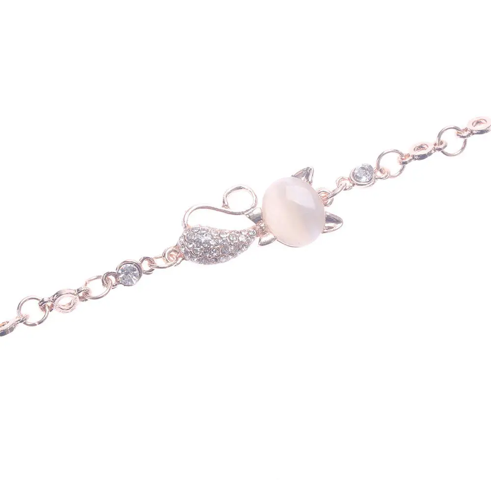 

Cute Beauty Rhinestone Cat Crystal Infinity Anklet Double Chain Cross Bracelet