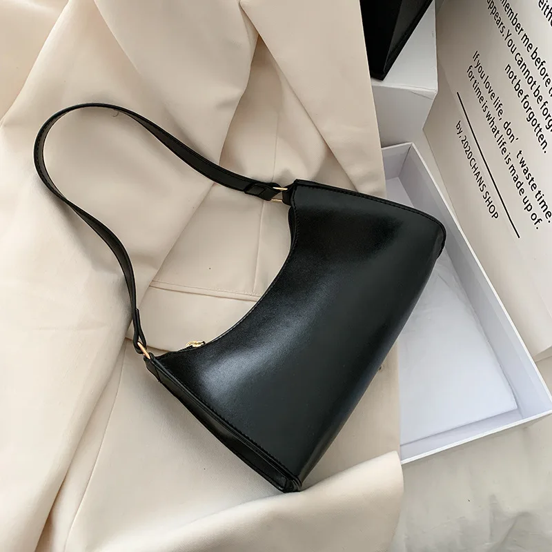 

Однотонная сумочка-Багет из искусственной кожи в стиле ретро для женщин, 2021, женские маленькие сумки на плечо, модный дизайнерский клатч, су...