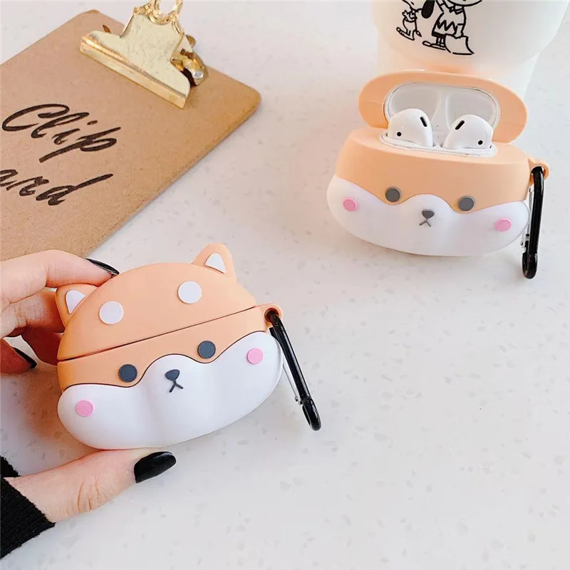 

Case for AirPods Pro Cartoon Earphone Case for Apple Airpods 1 2 Cute Accessories Protect Cover with Keychain 3D Shiba Inu Dog