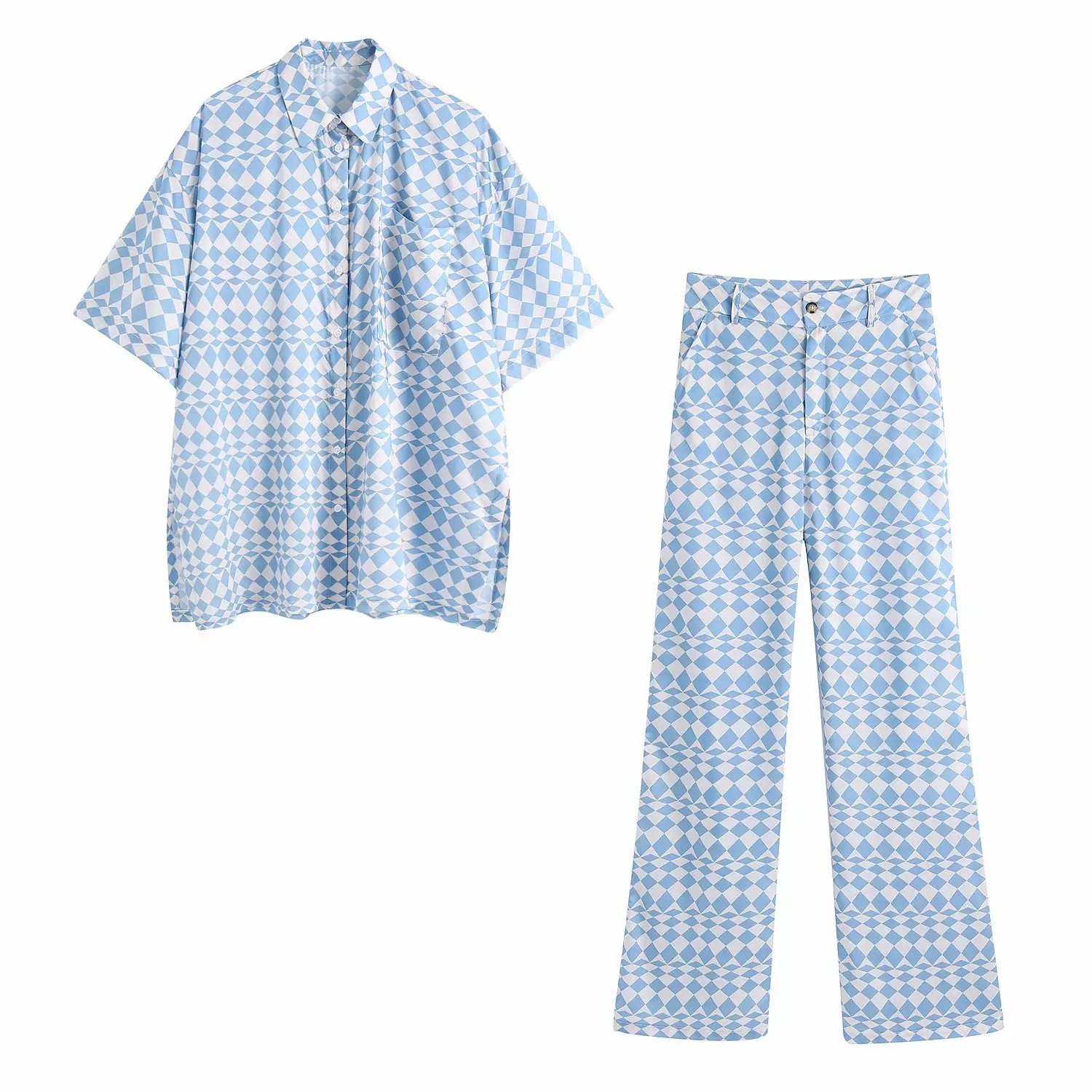 

Женский комплект из двух предметов, рубашка с геометрическим принтом и брюки, модный шикарный Повседневный уютный костюм для женщин, костюм...