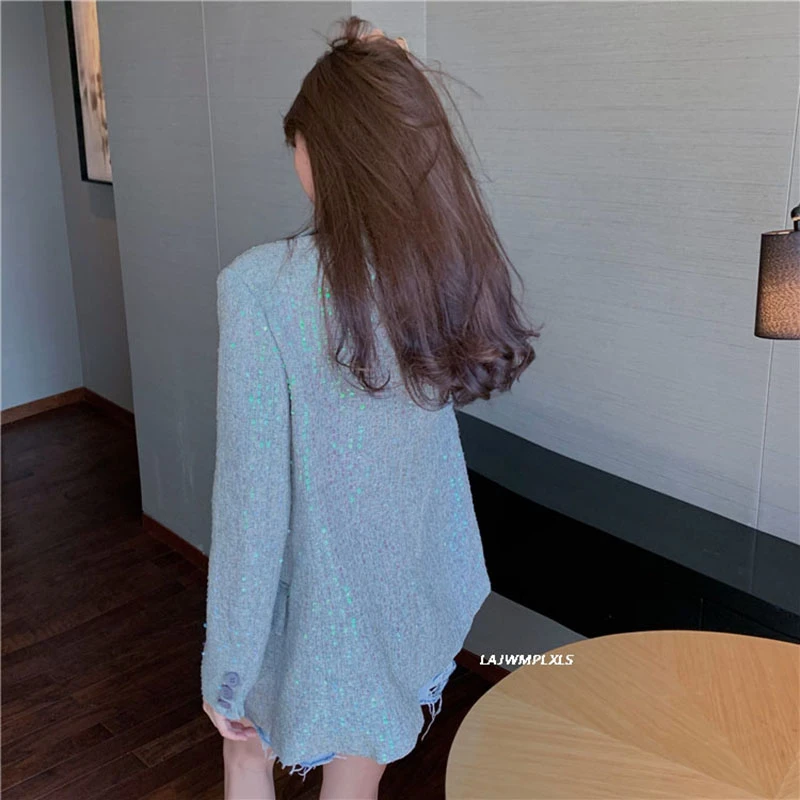 Женский блейзер с блестками однобортный пиджак свободного покроя в Корейском