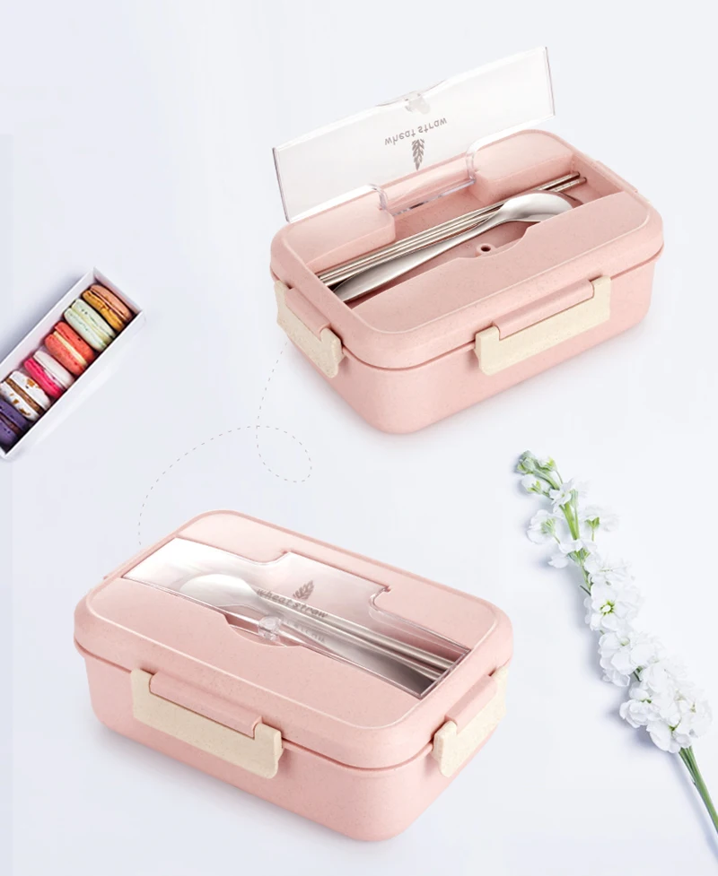SHAI Wheat Straw Dinnerware Food Storage Container Children Kids School Office Portable Bento Box Microwave Lunch Box