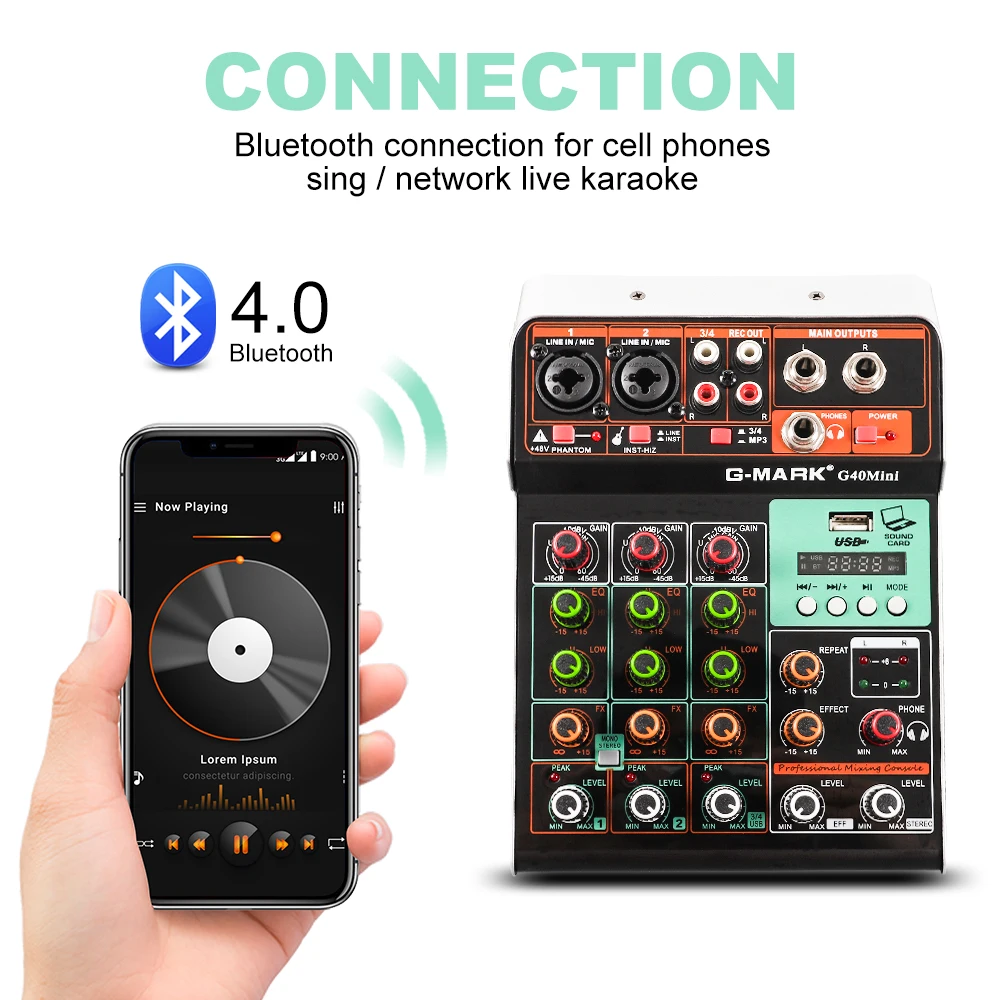 G MARK g40 мини аудио микшер DJ портативный музыкальный микшерный пульт Bluetooth USB 48V