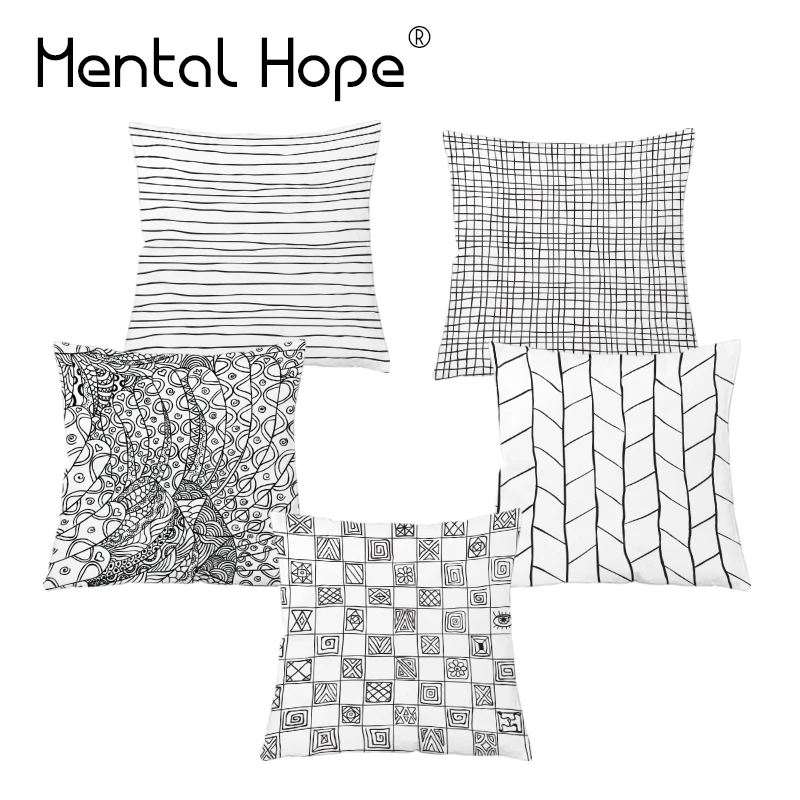 Черно белая полосатая плюшевая наволочка с рисунком звезд для домашнего декора