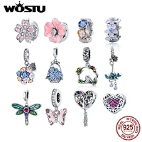 wostu authentic 925 sterling silver hot sale colorful garden charms pendant fit bracelets women fashion diy jewelry gift making