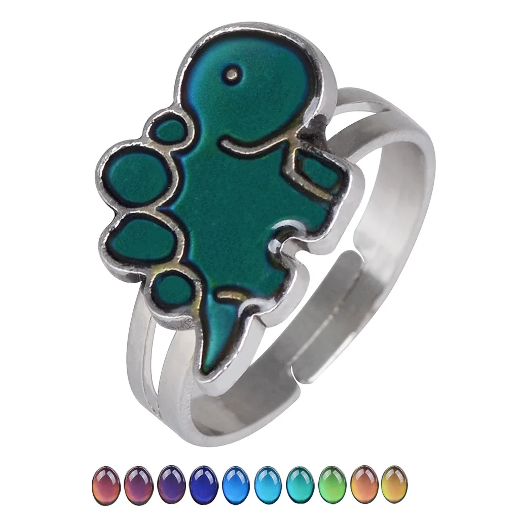 

New Fashion Cartoon Little Dinosaur Ring Temperature Change Color Mood Ring Ladies Jewelry Halloween Women Rings Wholesale
