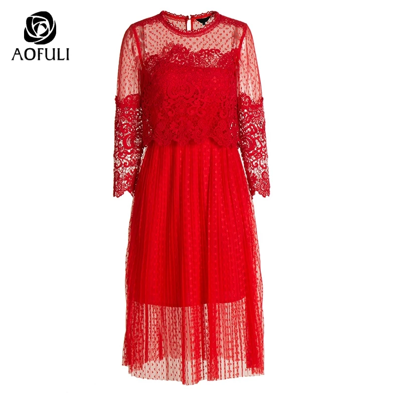 Размер M/L/XL женское весеннее кружевное платье длиной до середины икры