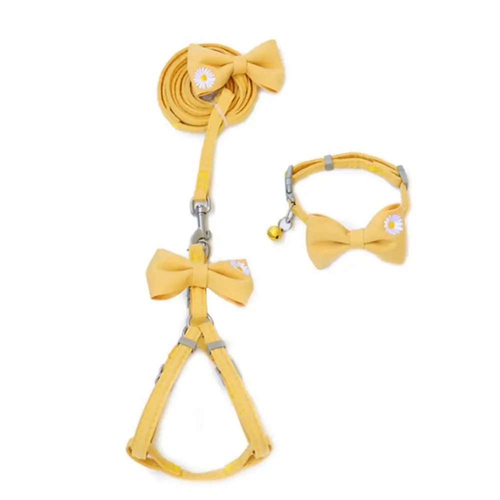 

40% Hot Sales!!! 3Pcs/Set Flower Embroidery Bow-Knot Decor Pet Dog Collar Harness Traction Rope