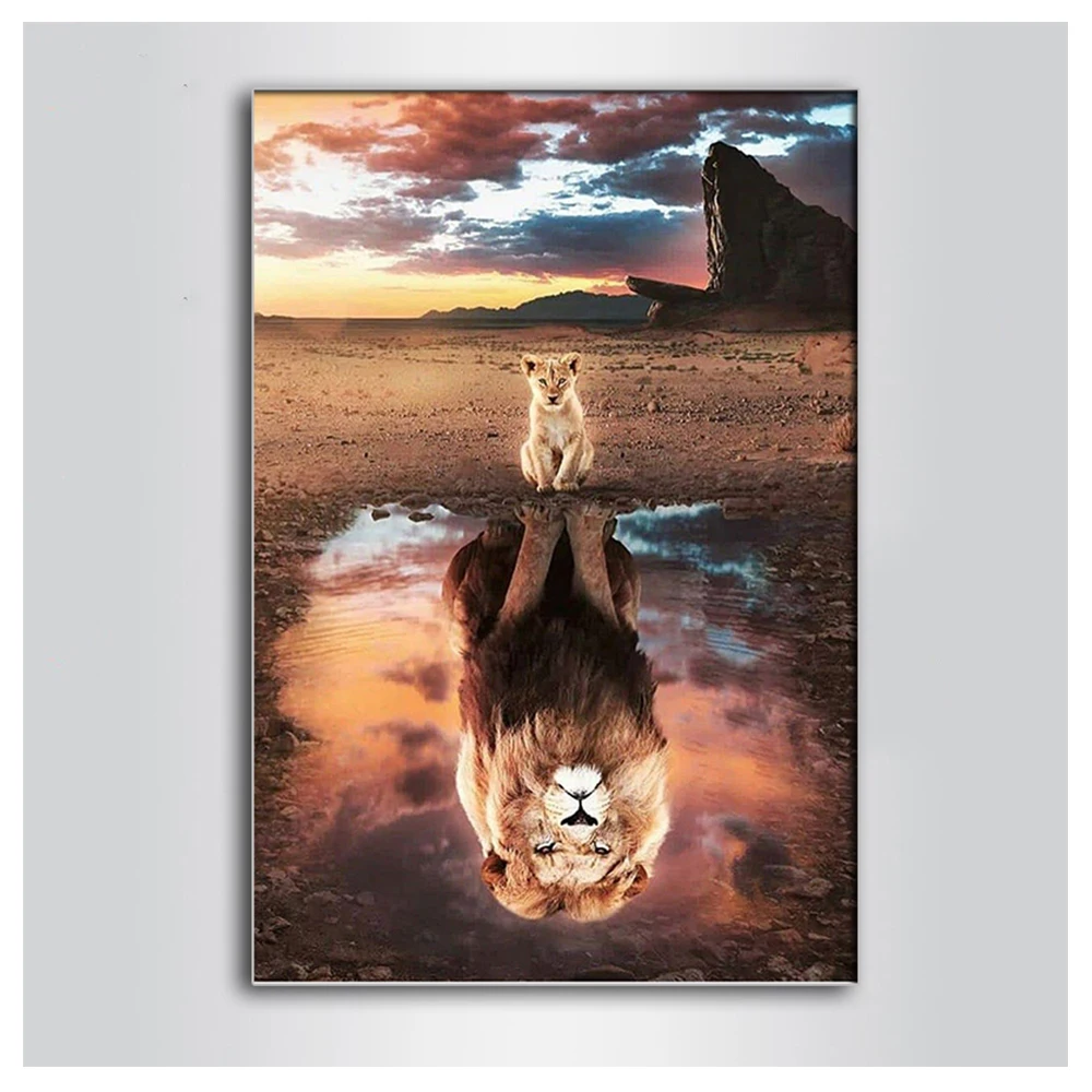 

5D "сделай сам", круглая Вышивка крестом Алмазная картина льва, узор для стразы, дикие животные, изображения льва, Декор