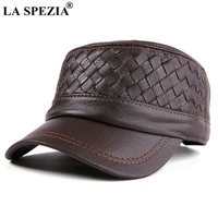 la spezia sheepskin military hat men knit genuine leather army cap autumn winter beret high quality mens real leather cap