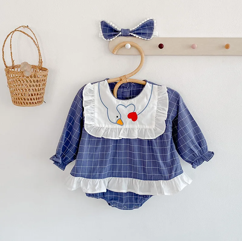 

Комбинезон для девочек 0-2 лет, осенний, с длинным рукавом, бантом, повязка на голову, 2 шт., комбинезон для новорожденных, KF664, Детский комбинез...