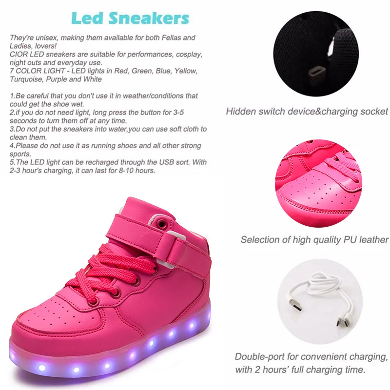 IGxx High Top LED Light Up Shoes For Kids Best Gift USB Charging Glowing Pink Girls Child Luminous Sneakers Boys | Детская одежда и