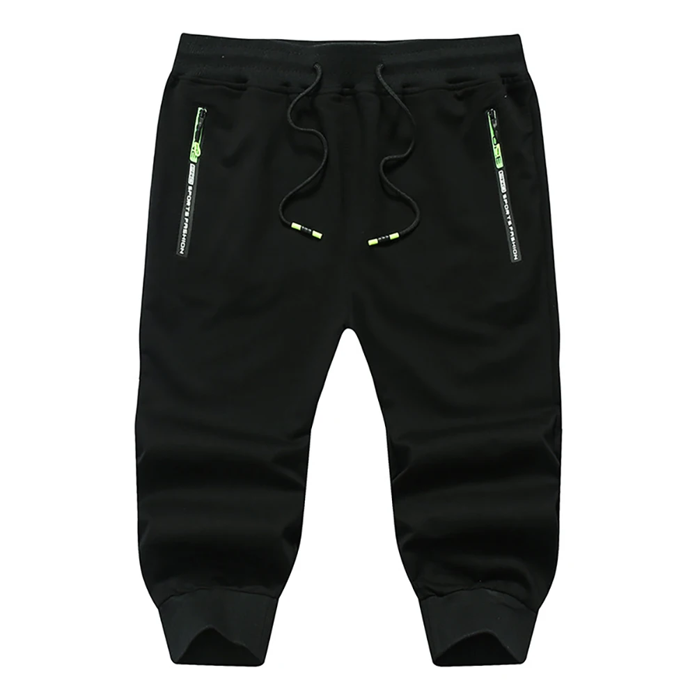 

Men Casual Breathable Drawstring Zipper Pockets Sports Capri Pants Trousers Hand Wash Cotton Casual Breathable Drawstring Pocket