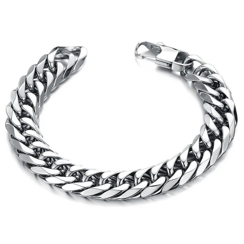 

2021 New Men's Bracelets Stainless Steel Curb Cuban Link Chain 8/9.5/12/14mm Width Anti Allergy Wristband Men Women Jewelry Gift