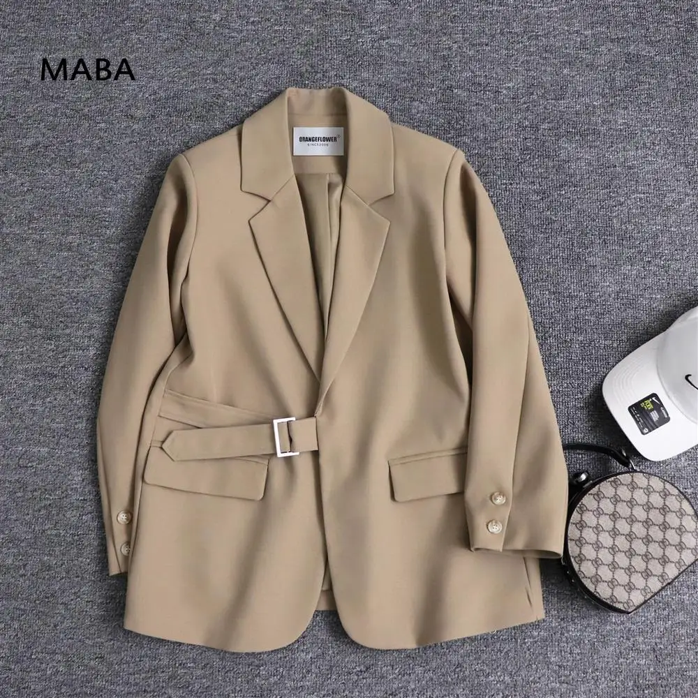 

Korean Loose Blazer Jacket New 2021 Turn Down Collar Long Sleeve Solid Color Fashion Designer Casual Jacket Za Woman Blazer