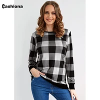 cashiona sexy womens clothing 2021 fashion basic top pullovers long sleeve t shirt plus size 5xl ladies model plaid tees shirt