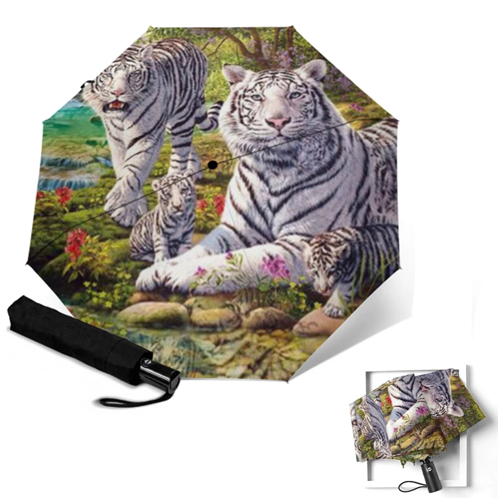 Креативный Зонт с принтом белого тигра 3 складных автоматических зонта для
